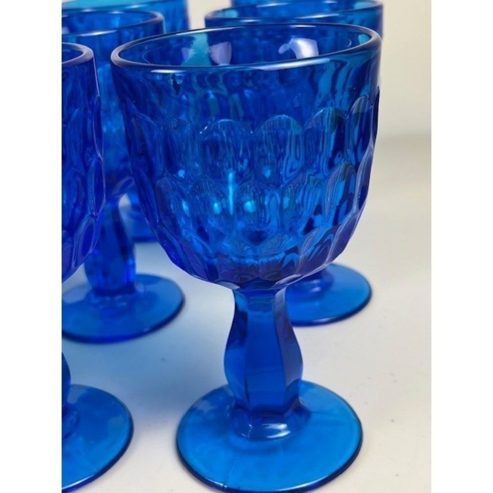 Fenton Cobalt Blue Thumbprint Glass Goblets Set of 4‎ Vintage Water Wine Glasses - Picture 15 of 16